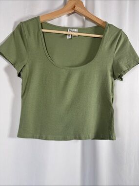 Divided Olive Green Scoop-Neck Crop Top